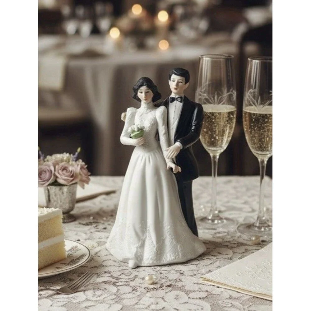 Vtg Porcelain Wedding Figurine Bride Groom Table Decor 8.5” Bridal Shower Love